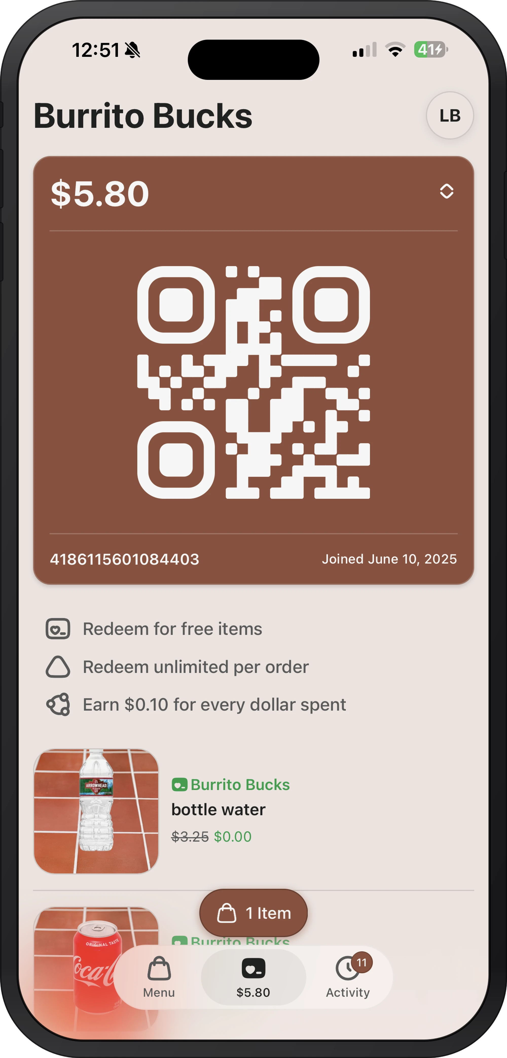 Burrito Bucks rewards on the Best Damn Breakfast Burrito mobile app